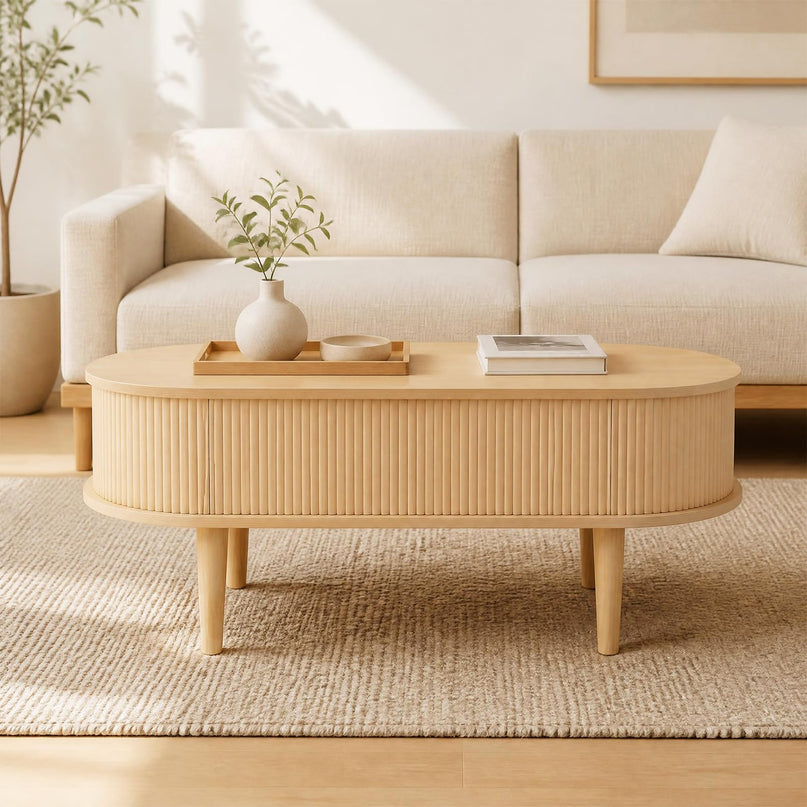 GIANTEX Oval Lift Top Coffee Table with Storage for Living Room