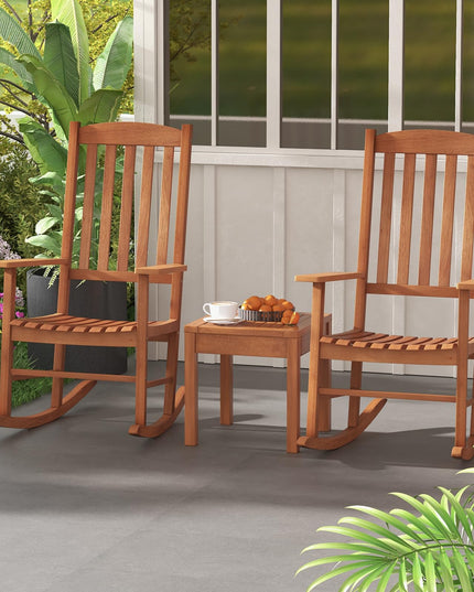 Giantex Wood Outdoor Rocking Chair - Eucalyptus Rocker Chair with Stable & Safe Rocking Base