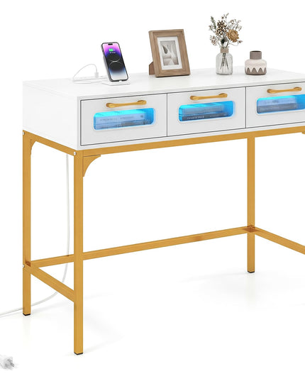 Giantex 35.5" Console Table with Charging Station & 3 Drawers