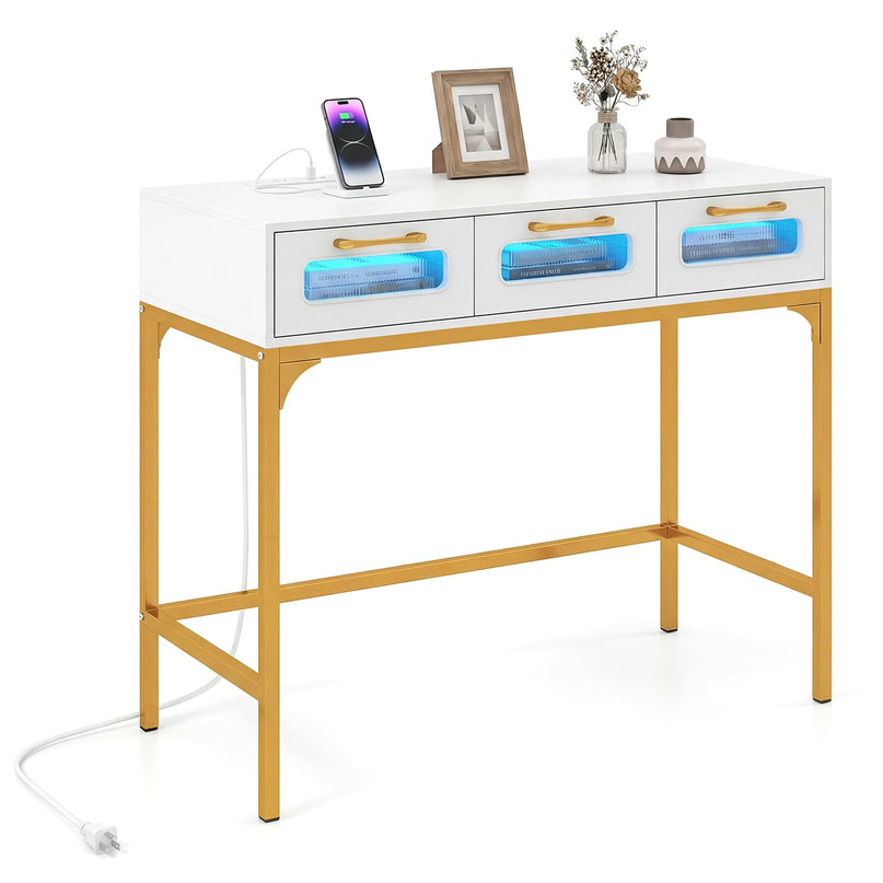 Giantex 35.5" Console Table with Charging Station & 3 Drawers