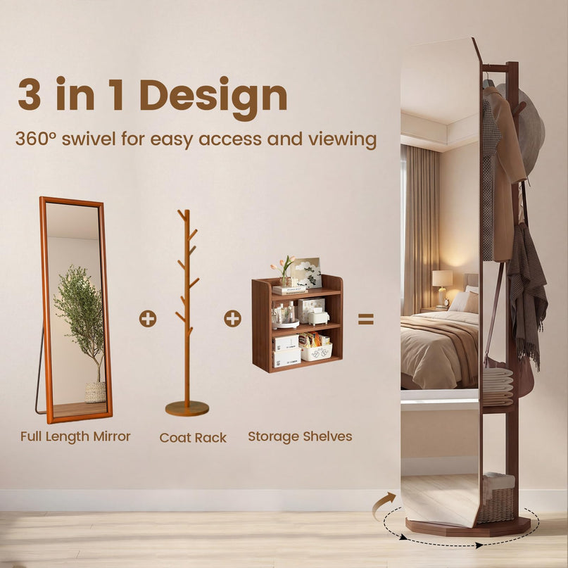 Giantex 65.5" Wood Floor Standing Mirror with Clothes Rod