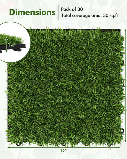 Giantex 30 Pack Interlocking Artificial Grass Tiles(12" x 12")