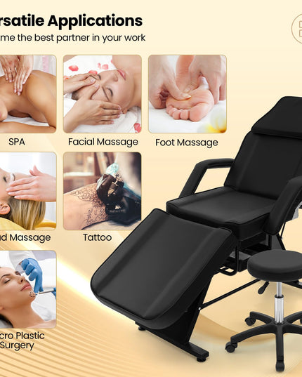 Giantex 72" Massage Bed with Hydraulic Stool, 3-Section Tattoo Chair with Adjustable Backrest, Legrest & Storage Boxes