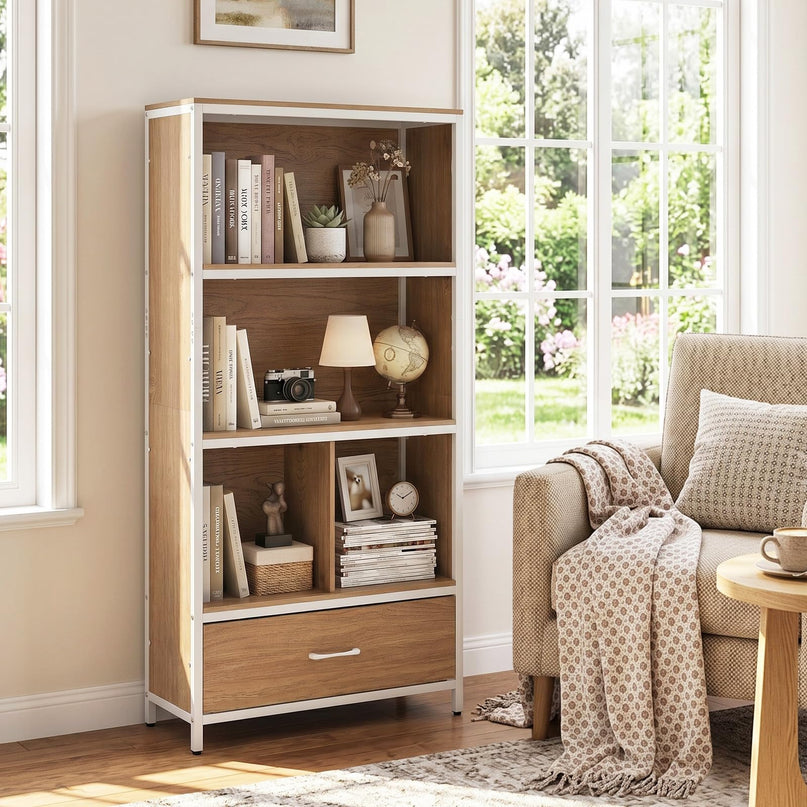 Giantex 56" Tall Bookcase with Drawer 5-Tier Bookshelf