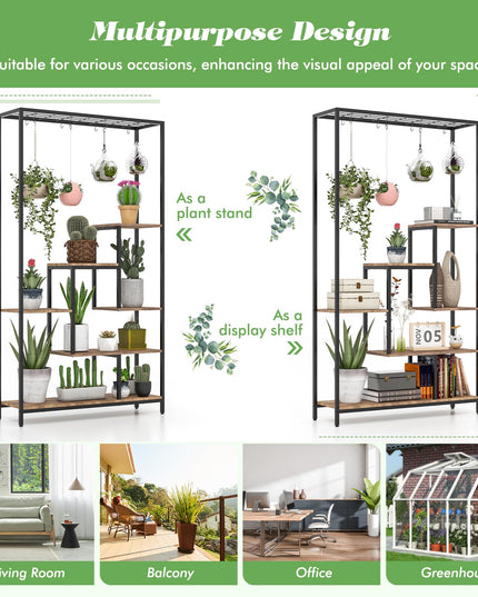 Giantex 71" Tall Plant Stand Indoor, 6-Tier Metal Plant Shelf with 10 Hanging Hooks