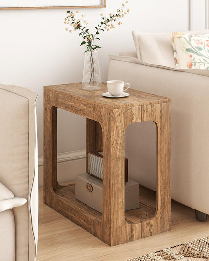 Giantex 2 Tier Farmhouse Side Table with Open Storage Shelf