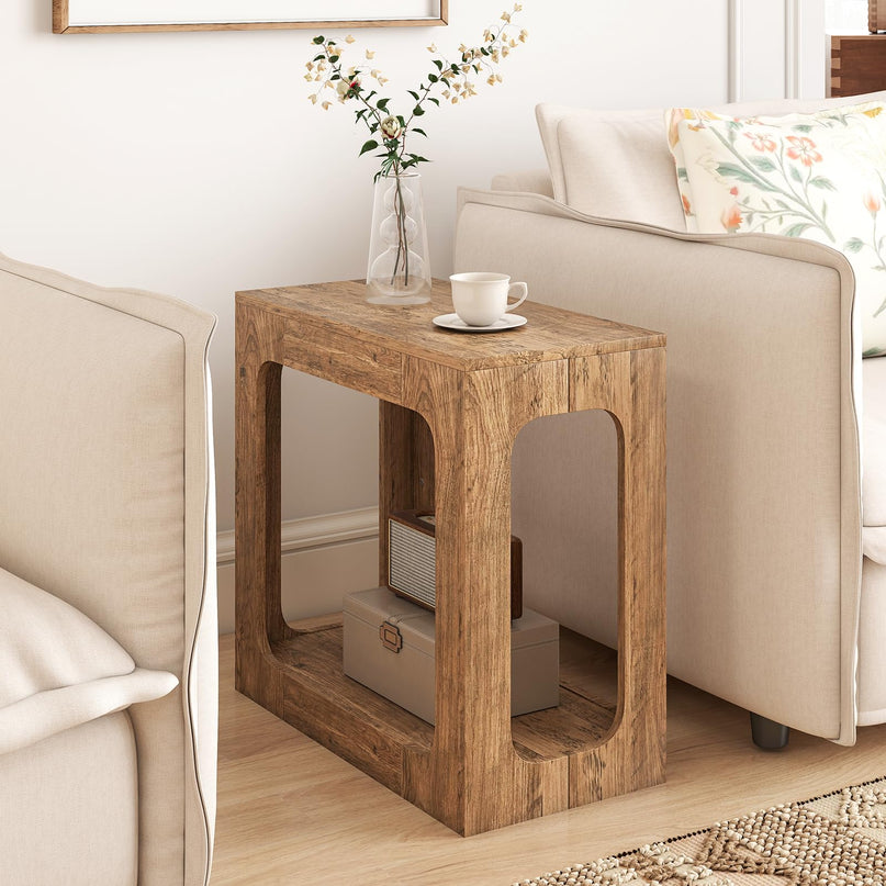 Giantex 2 Tier Farmhouse Side Table with Open Storage Shelf