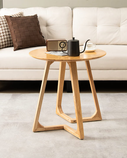 Giantex 24" Round End Table - Rubber Wood Sofa Side Table with Adjustable Foot Pads, Natural