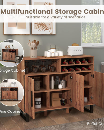 Giantex Wine Bar Cabinet, Buffet Sideboard with 3 Doors & Adjustable Shelves, Liquor Cabinet