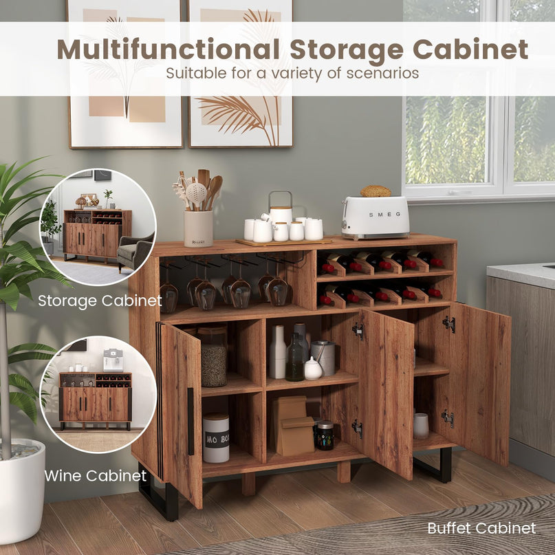 Giantex Wine Bar Cabinet, Buffet Sideboard with 3 Doors & Adjustable Shelves, Liquor Cabinet