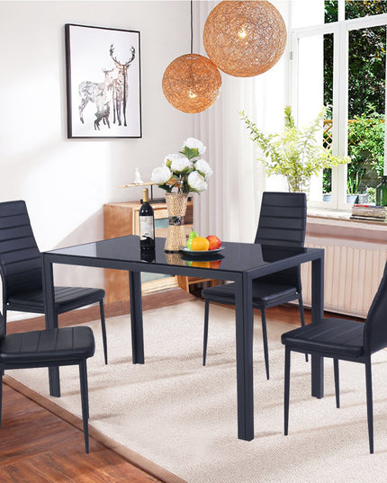 Giantex Rectangular Metal Frame Table with Leather Padded 4 Seats for Small Spaces