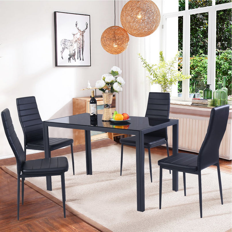 Giantex Rectangular Metal Frame Table with Leather Padded 4 Seats for Small Spaces