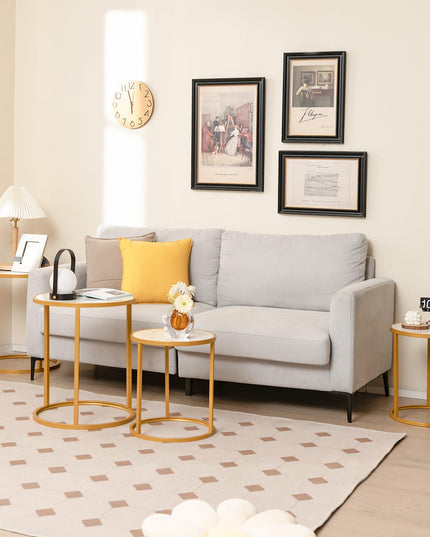 Giantex Faux Marble Side Table, Round End Table with Golden Metal Frame and White Marble Top