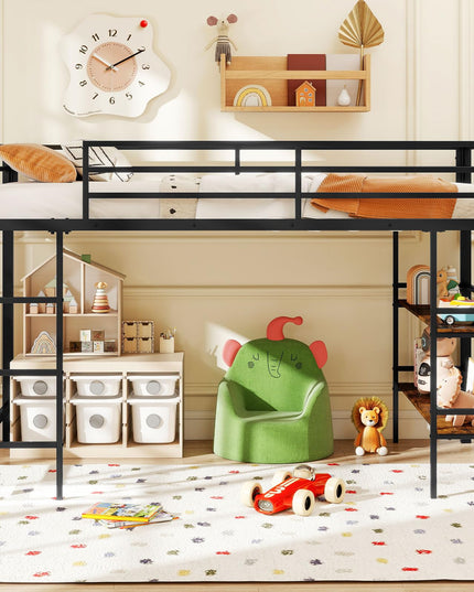 Giantex Heavy Duty Metal Frame Low Loft Bed Twin Size w/Ladder & Full-Length Guardrails