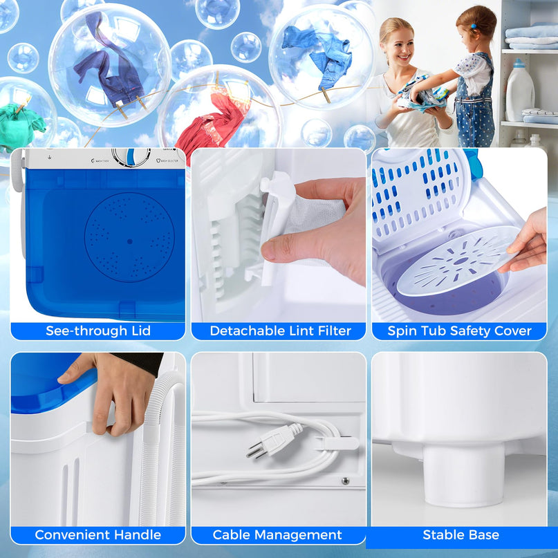 Giantex Portable Washing Machine, 17.6lbs Compact Portable Washer Twin Tub Combo with Pump Drain