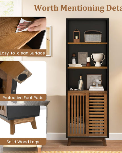 Giantex 70" Bookcase with Sliding Doors for Living Room