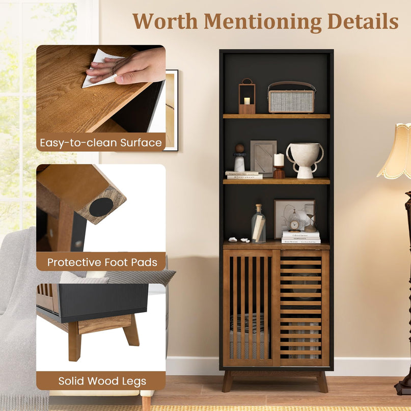 Giantex 70" Bookcase with Sliding Doors for Living Room