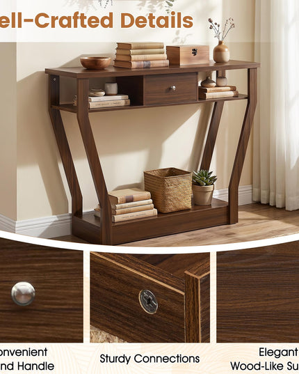 GIANTEX 43" Modern Console Table with Drawer & Storage Shelf