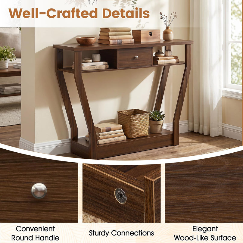 GIANTEX 43" Modern Console Table with Drawer & Storage Shelf