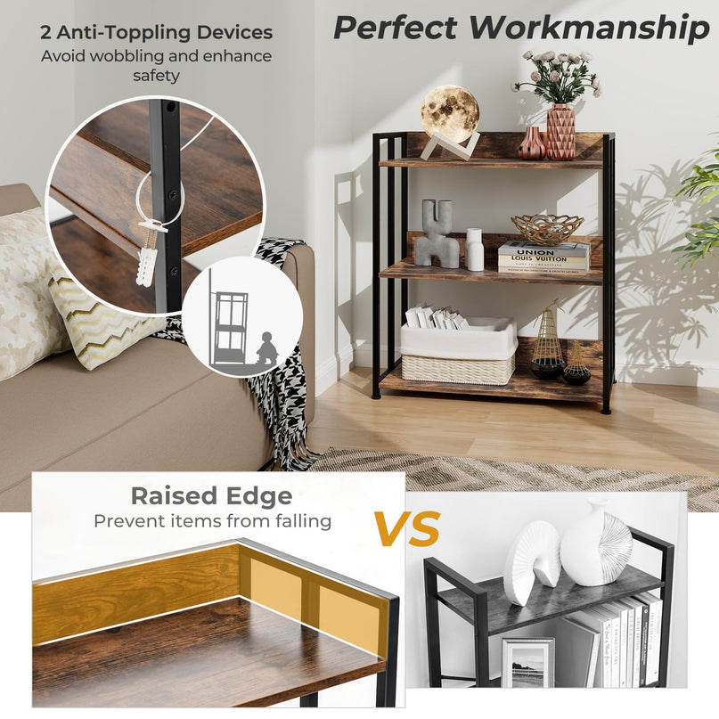 Giantex 3-Tier Bookshelf, Industrial 32" Tall Small Book Shelf with Adjustable Shelves