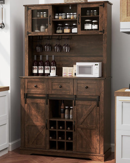Giantex 72" Farmhouse Coffee Bar Cabinet w/Glass Doors & Wine Racks