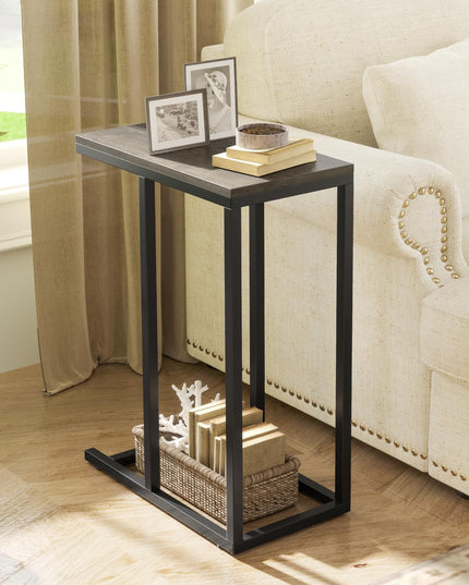 Giantex C Shaped End Table, Small Side Table for Sofa, Couch Table That Slide Under with Metal Frame