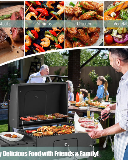 Giantex 24-Inch Charcoal Grill - 2 Foldable Side Tables, Bottom Storage Shelf, 8 Hooks, Adjustable Charcoal Tray