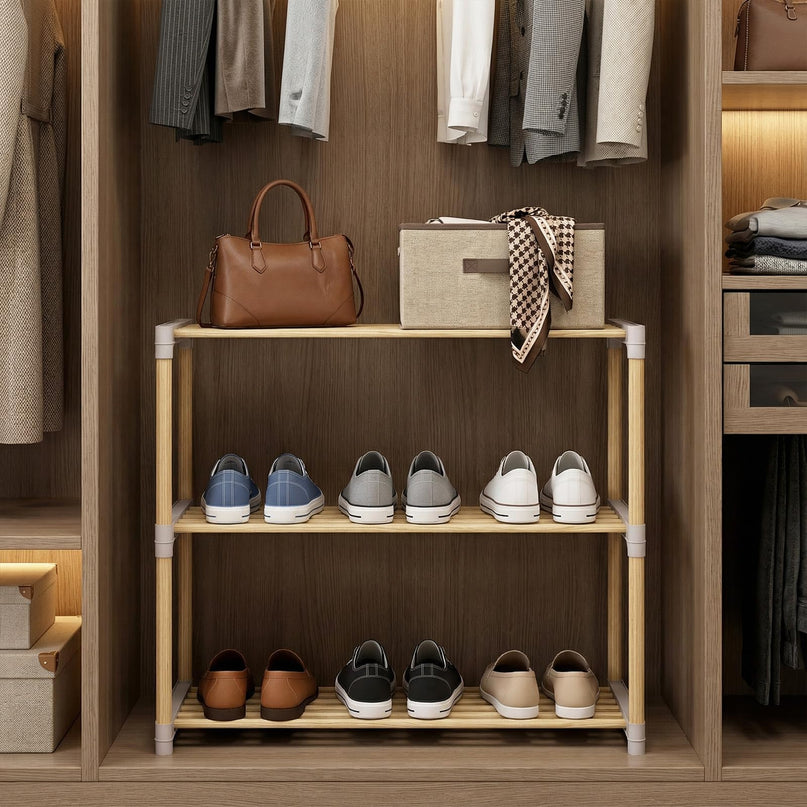 Meuble à chaussures en bois de pin Giantex pour entrée avec étagères ajourées