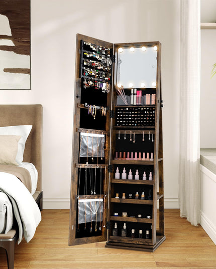 Swivel Jewelry Armoire with Full Length Mirror & Lighted Makeup Mirror