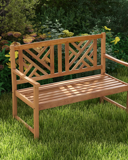 Giantex Outdoor Wooden Garden Bench - 2-Person Acacia Wood Bench, Front Porch Bench (Non-Foldable)