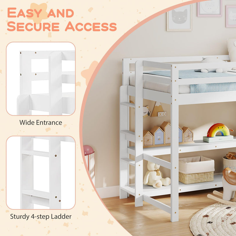 Giantex Twin Wooden Loft Bed with Full-Length Guardrails & Ladder
