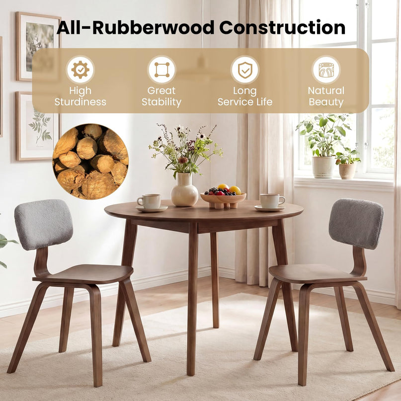 Giantex Rubber Wood Dining Room Chairs with Teddy Velvet Padded Backrest & Ergonomic Seat