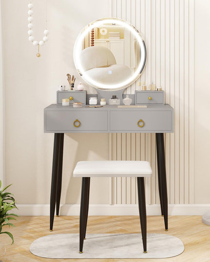CHARMAID Vanity Desk with Mirror and Lights Modern Vanity Dressing Table with Stool