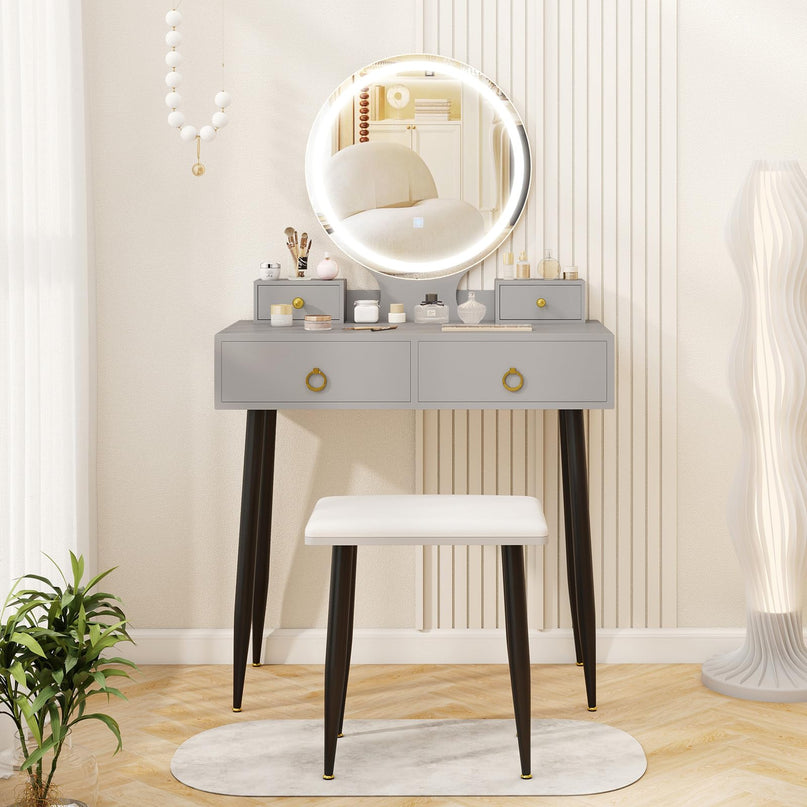 CHARMAID Vanity Desk with Mirror and Lights Modern Vanity Dressing Table with Stool