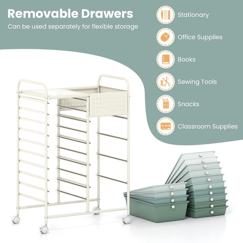 Giantex 14 Drawer Storage Cart Rolling Craft Cart