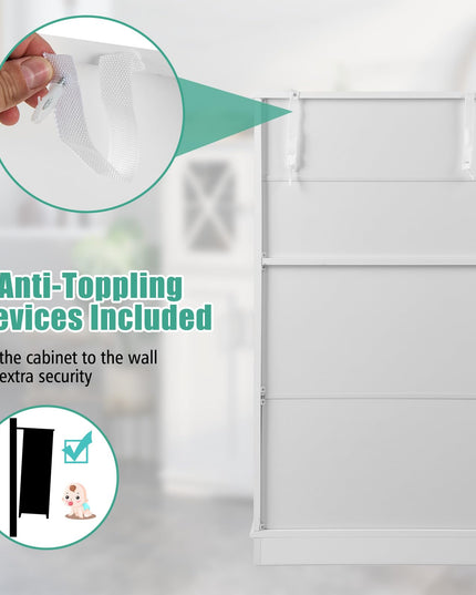 Giantex Bathroom Floor Storage Cabinet - Linen Floor Cabinet with Doors and Adjustable Shelves