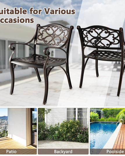 Giantex Cast Aluminum Patio Chairs Set of 2, All Weather Outdoor Dining Chairs w/Armrests and Curved Seats