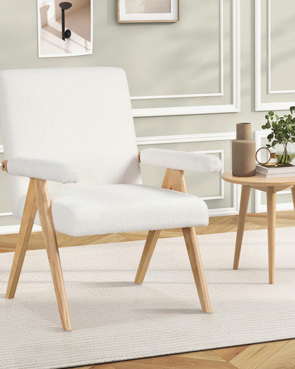 Giantex Mid-Century Modern Accent Chair, Sherpa Fabric Reading Chair with Padded Armrests