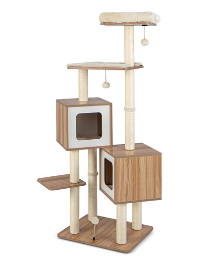 Giantex Multi-Layer Cat Tree, 64.5 inches Cat Tower with Natural Sisal Scratching Posts, 2 Condos, Padded Perch