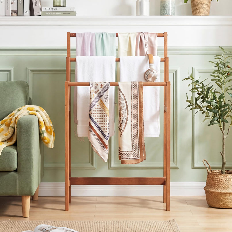Giantex Freestanding Wooden Towel Rack Stand 3-Tier Bath Towel Drying Rack