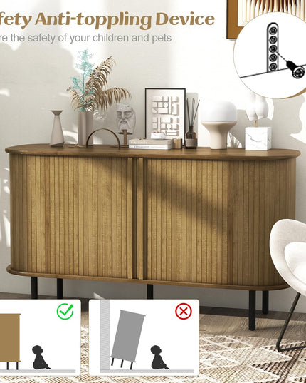 Giantex Kitchen Storage Cabinet, 47” Buffet Cabinet with Storage, Wooden Sideboard w/ 2 Sliding Tambour Doors