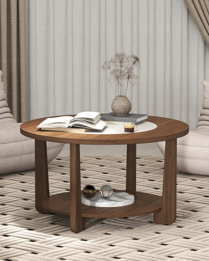 Giantex 2-Tier Round Farmhouse Coffee Table with 2-Tone Tabletop