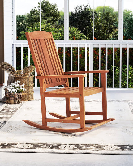 Giantex Solid Wood High Back Rocker with Slatted Sea Outdoor Rocking Chair