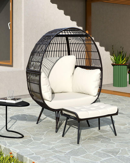 Giantex Oversized Wicker Egg Chair with Thick Cushions