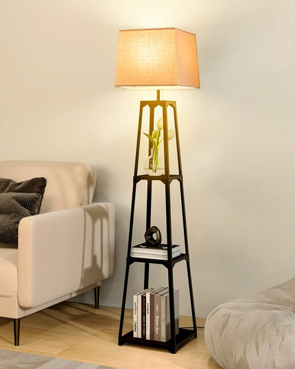 Giantex Shelf Floor Lamp - 3-Tier 63" Tall Modern Corner Standing Lamp with Linen Lampshade
