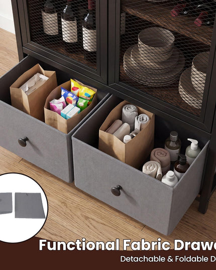 Giantex Industrial Coffee Bar Cabinet with Adjustable Shelves & 2 Removable Cloth Drawers