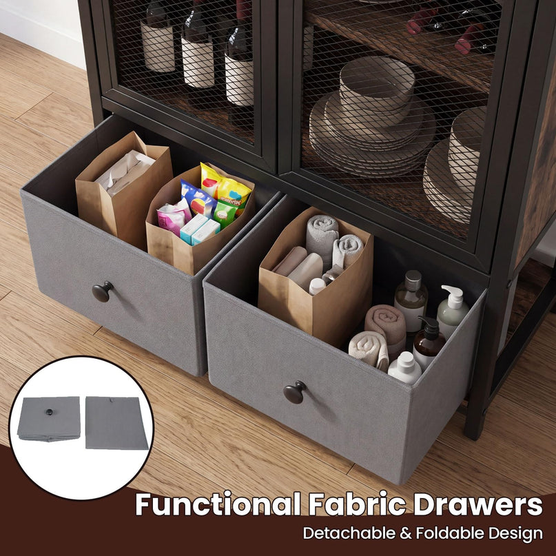 Giantex Industrial Coffee Bar Cabinet with Adjustable Shelves & 2 Removable Cloth Drawers