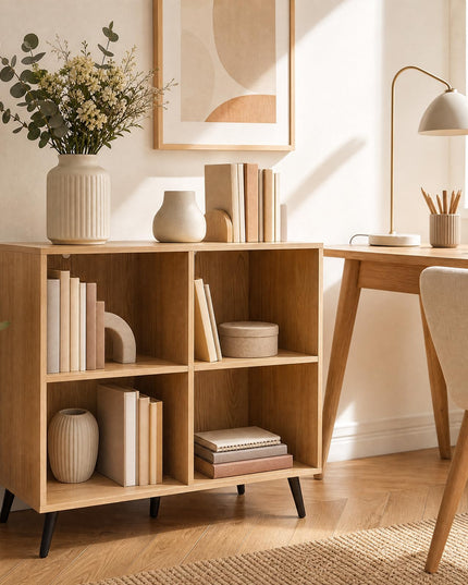 GIANTEX 4-Cube Bookshelf | 2-Tier Bookcase with Metal Legs