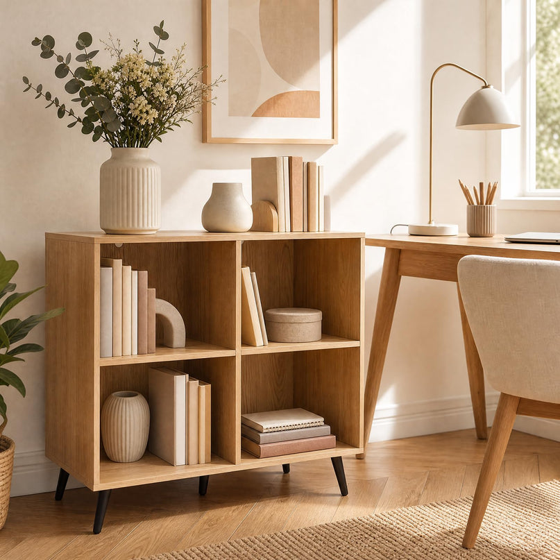 GIANTEX 4-Cube Bookshelf | 2-Tier Bookcase with Metal Legs