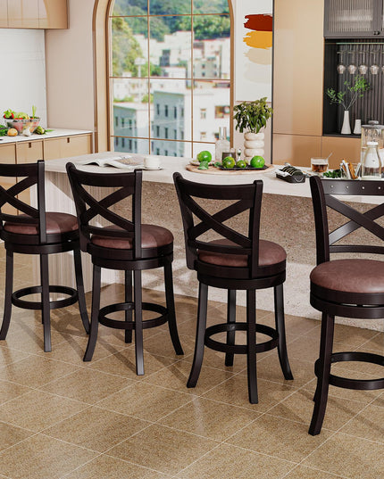 Giantex 26" Swivel Bar Stools with Backs & Upholstered Faux Leather Seat
